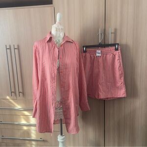 Pink Striped Shirt and Shorts Set